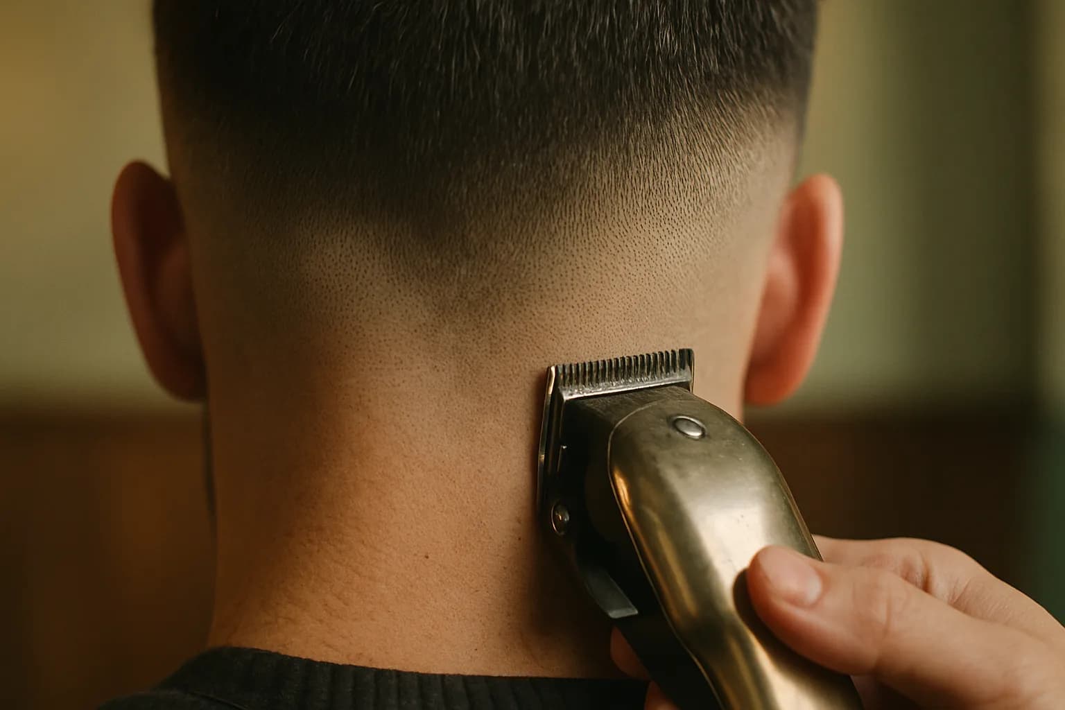Primer plano de un degradado hecho con máquina en la barbería